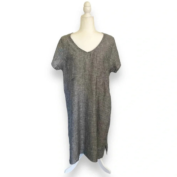 Fabulous New York Gray Linen Lagenlook Midi Dress - Picture 1 of 4